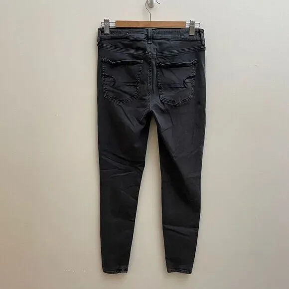 American Eagle Distressed Jegging Womens‎ 8 Washed Black Stretch Hi Rise Skinny - Picture 4 of 11